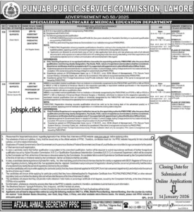 PPSC jobs advertisement No 50