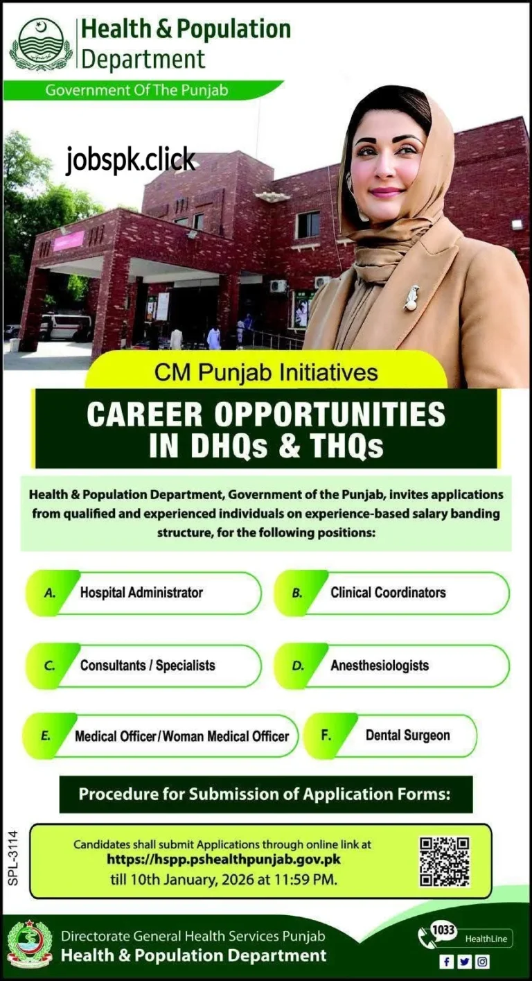 Health and Population Department Jobs 2025 DHQs THQs Advertisement