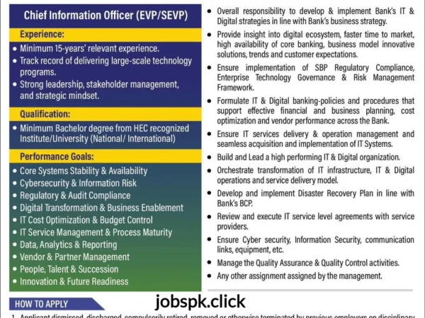 ZTBL Jobs 2025 Chief Information Officer Official Advertisement