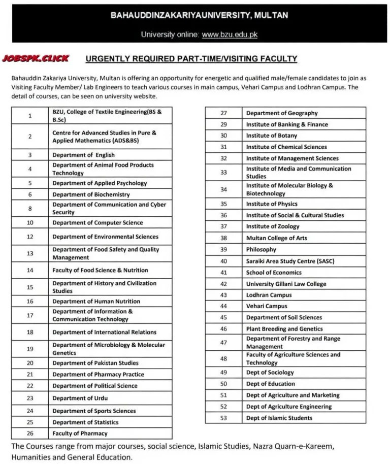 BZU Faculty Jobs 2026 official Advertisement