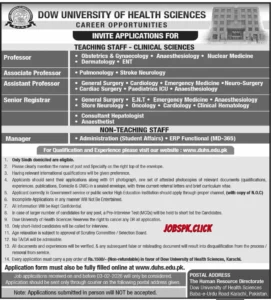 Dow University Of Health Sciences Karachi Jobs 2026 Official Advertisement 