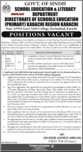 Government of Sindh Jobs 2026 Education Department Official Advertisement