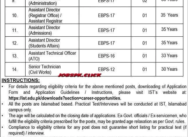 IST Islamabad Jobs 2026 Official Advertisement