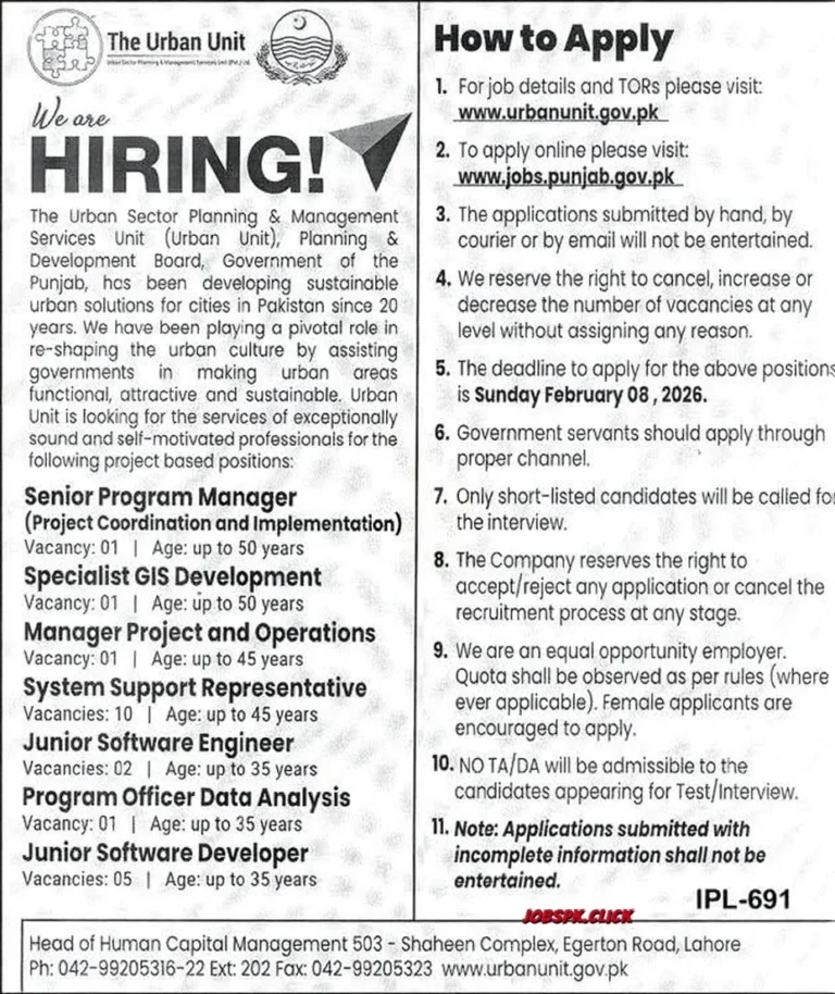 Punjab Urban Unit Jobs 2026 | 21+ Posts | Software Engineer & GIS | Apply Now 1 IT urban Unit Jobs 2026 Official Advertisement
