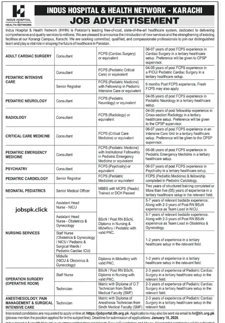 Indus Hospital Jobs Karachi 2026 – Latest Medical & Healthcare Opportunities 1 Indus Hospital Karachi Jobs 2026 official Advertisement