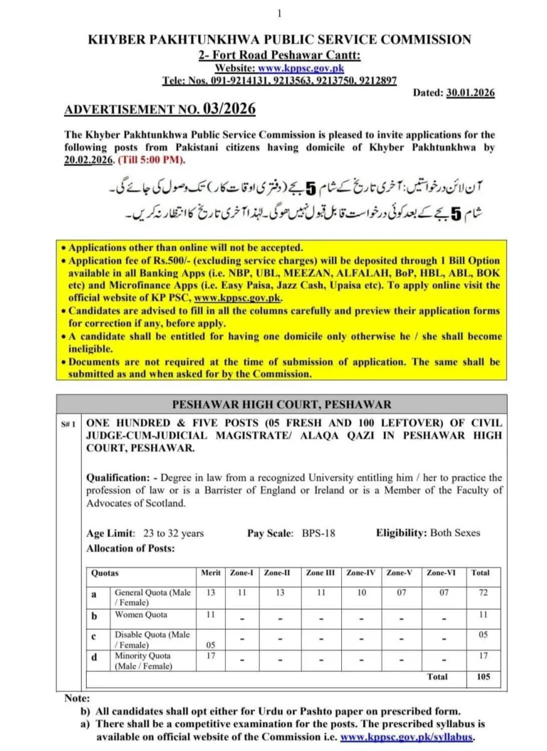 KPPSC Jobs Advertisement No. 03/2026 - 105 Civil Judge Posts