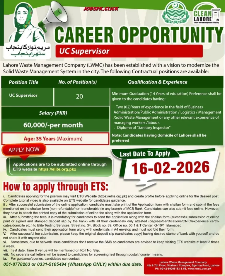 LWMC Jobs 2026 - 20 UC Supervisor Posts Official Advertisement