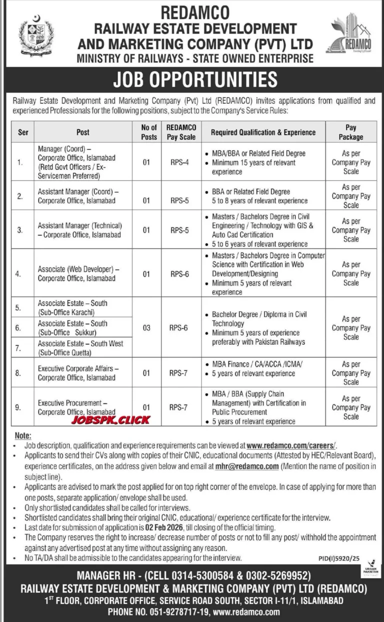 Latest REDAMCO Jobs 2026 Official Advertisement
