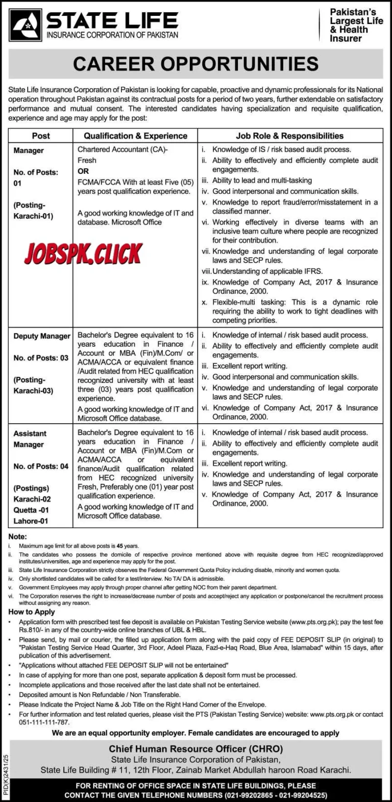 Latest State Life Insurance Jobs 2026: Exclusive Manager & Audit Positions |Apply Online 6 Latest State Life Jobs 2026 Official Advertisement