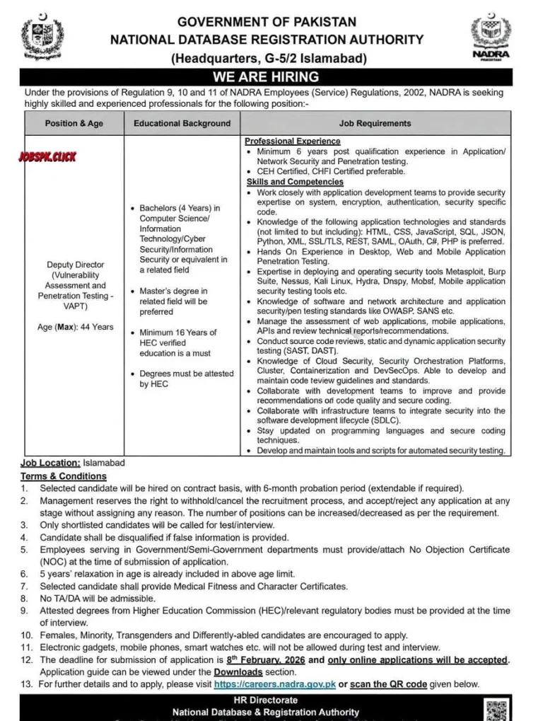Latest today Different Nadra Jobs2026 | Apply before 8Feb | Apply Now | 12+ Posts 32 Latest Today nadra Jobs 2026 Official Advertisement