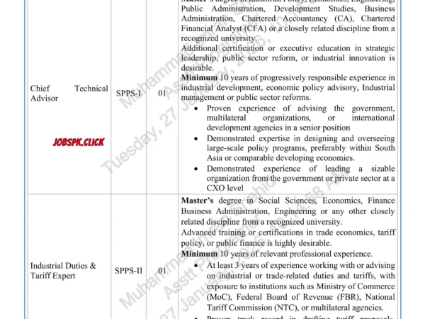 Ministry of Industries and Production (MOIP) Jobs 2026 Official Advertisement