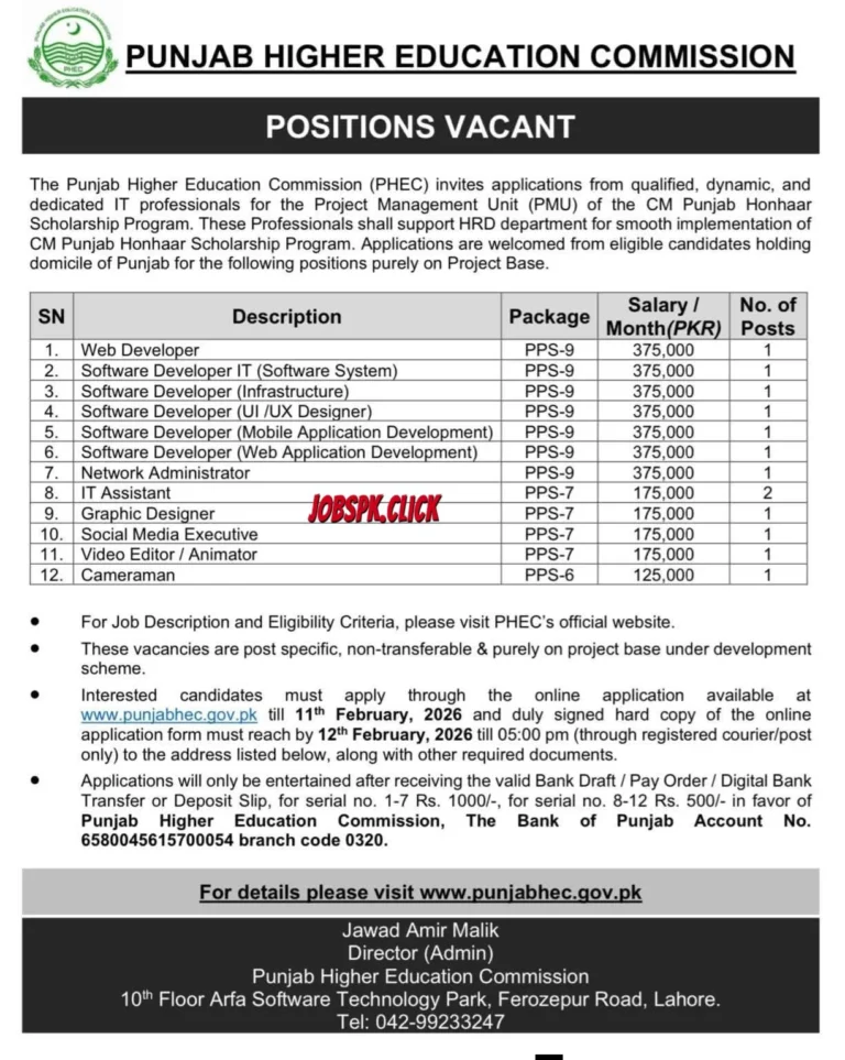 Punjab Higher Education Commission (PHEC) Jobs 2026 | 12+ IT Positions | Apply Online 1 PHEC Jobs 2026 Official Advertisement