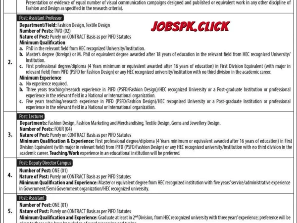 PIFD Karachi Jobs 2026, Pakistan Institute of Fashion and Design Jobs, PIFD Professor Jobs 2026, PIFD Lecturer Jobs Karachi, PIFD Assistant Professor Fashion Design, PIFD Application Form 2026, Fashion Design Teaching Jobs Pakistan, Textile Design Jobs Karachi 2026, PIFD Recruitment 2026, Government Fashion Institute Jobs Pakistan, PIFD Eligibility Requirements, PIFD Job Advertisement January 2026, Contract Basis Professor Jobs Pakistan, PIFD Karachi Campus Vacancies, Teaching Jobs in Karachi 2026