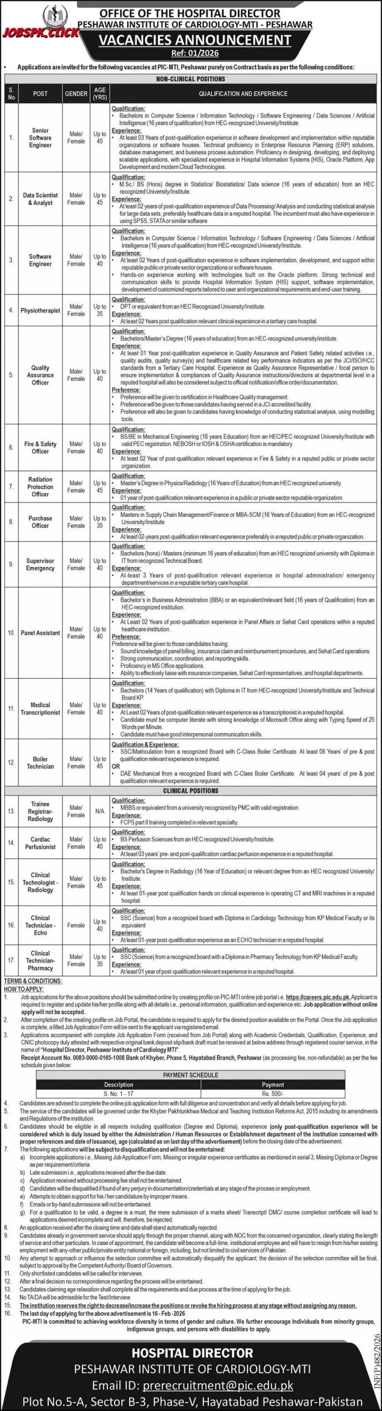Peshawar Institute of Cardiology (PIC-MTI) Jobs 2026 Official Advertisement