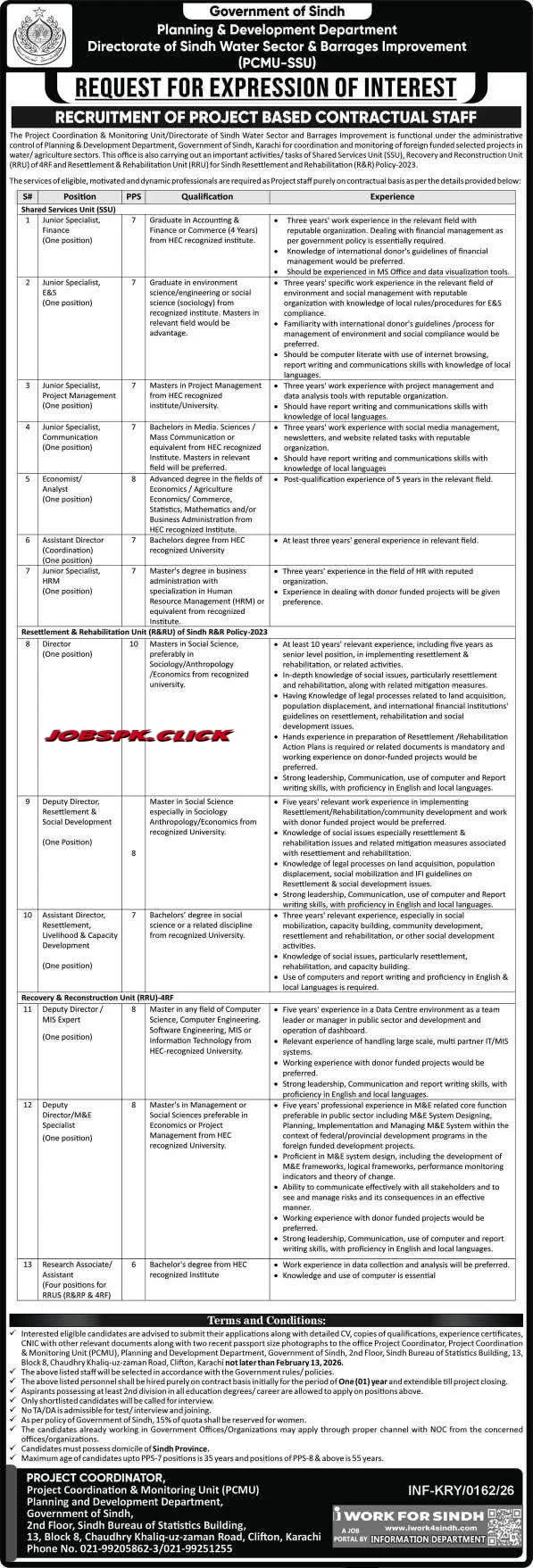 Planning & Development Dept Karachi Jobs 2026 official Advertisement