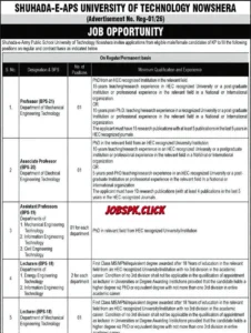 Shuhada-e-APS University of Technology Nowshera Faculty Jobs 2026 official Advertisement