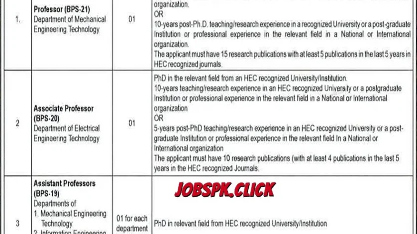 Shuhada-e-APS University of Technology Nowshera Faculty Jobs 2026 official Advertisement