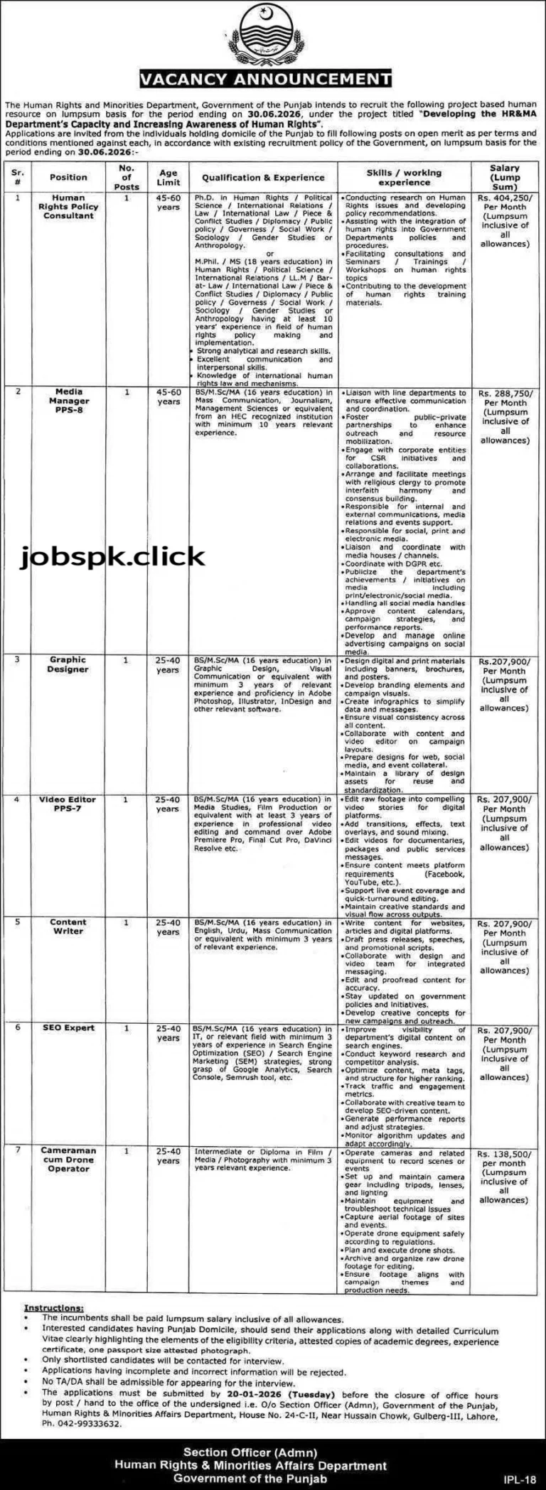 Human Rights Department Jobs 2026 Punjab Apply Now 1 Human Rights & Minorities Affairs Department Government of Punjab jobs advertisement