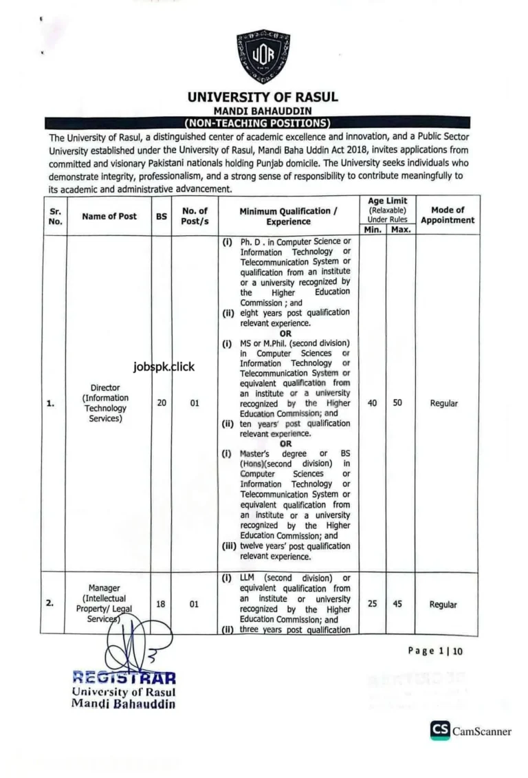 University of Rasul Jobs 2026 Apply Online | Official Advertisement 3 University of Rasul Jobs 2026 advertisement