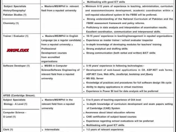 Army Public Schools & Colleges System (APSACS) Secretariat Rawalpindi Jobs 2026 Official Advertisement