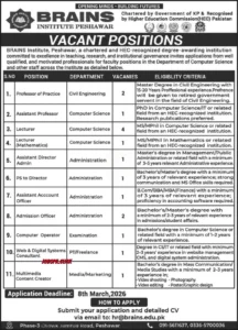 BRAINS Institute Peshawar Jobs 2026 Official Advertisement