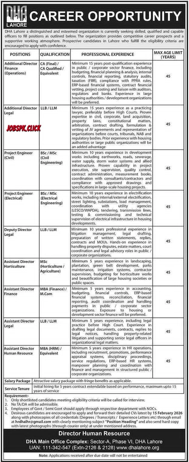 DHA Lahore Jobs 2026 | Multiple Vacancies | Apply Online 6 DHA Lahore Jobs 2026 Official Advertisement