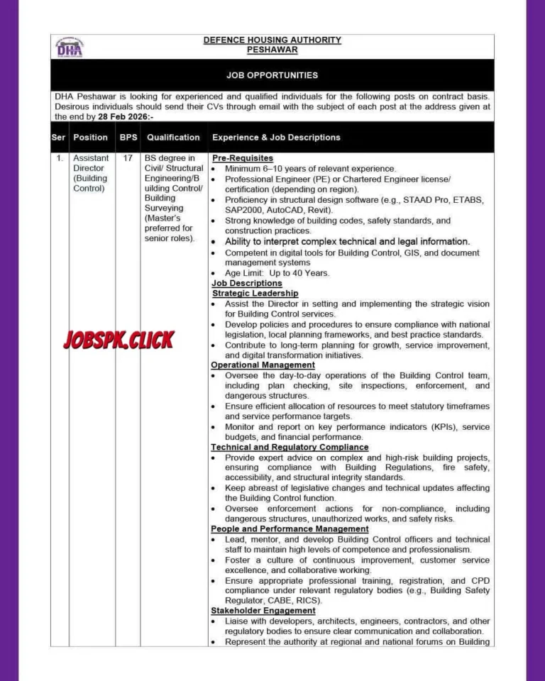 DHA Peshawar Jobs 2026 | Assistant Director Posts | Apply Now 3 DHA Peshawar Jobs 2026 Official Advertisement