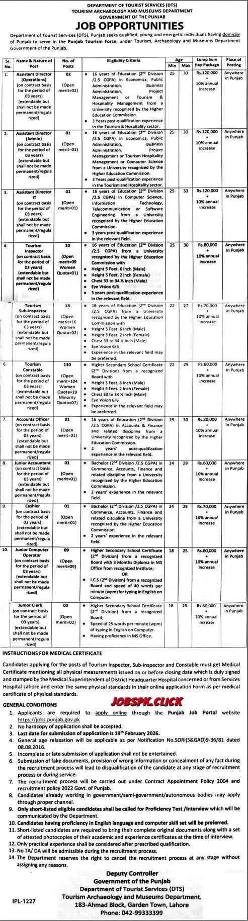 Department of Tourist Services Punjab (DTS) Jobs 2026 Official Advertisement