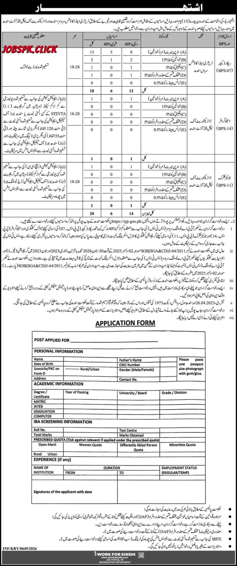 Directorate of Local Fund Audit Department Sindh Jobs 2026 Official Advertisement