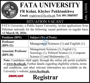 FATA University Jobs 2026 Official Advertisement