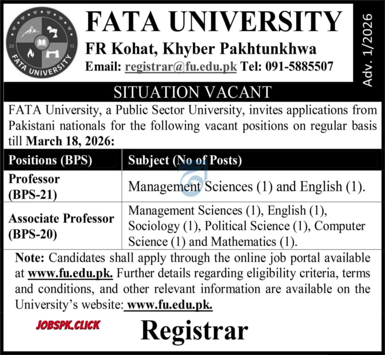 FATA University Jobs 2026 Official Advertisement