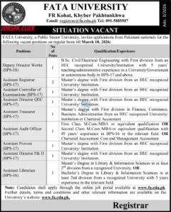 FATA University Non-Teaching Jobs 2026 Official Advertisement