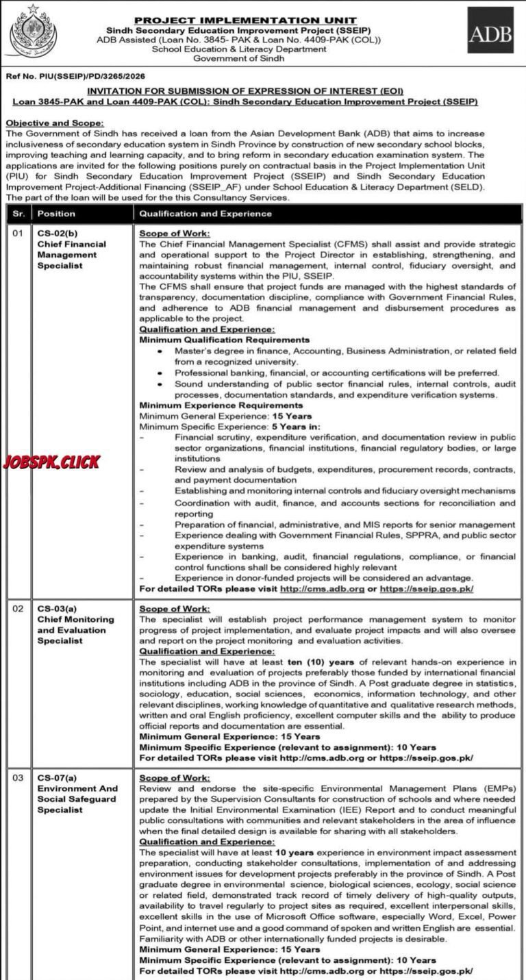 Sindh Education Department February Jobs 2026