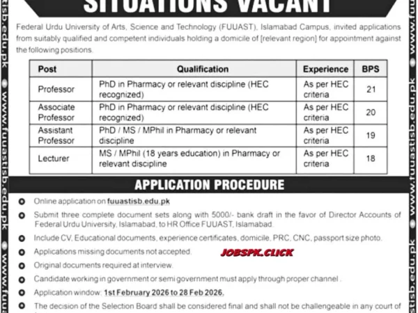 Federal Urdu University Islamabad (FUUAST) Jobs 2026 Official Advertisement