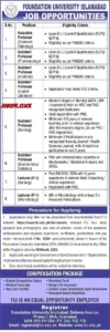 Foundation University Islamabad Jobs 2026 | Apply Online 1 Foundation University Islamabad Jobs 2026 Official Advertisement