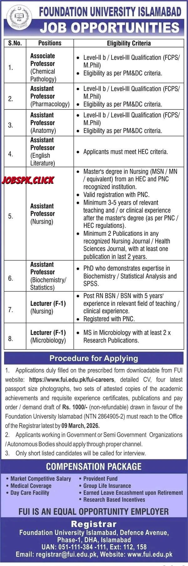Foundation University Islamabad Jobs 2026 Official Advertisement