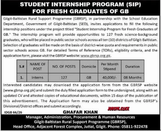 Gilgit Baltistan Student Internship Program SIP (GBRSP) 2026 | 127 Interns Required | Apply Now 16 Gilgit Baltistan Student Internship Program SIP (GBRSP) 2026 Official Advertisement