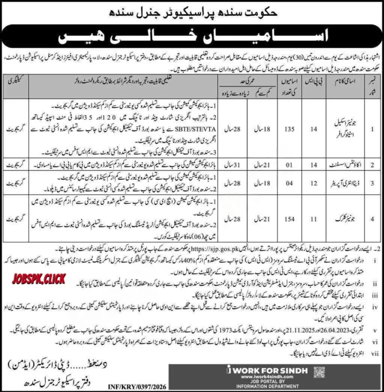 Government of Sindh Prosecutor General Sindh Jobs 2026 – 294 Vacancies – Apply Now 1 Government of Sindh Prosecutor General Sindh Jobs 2026 Official Advertisement