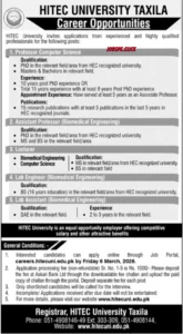 HITEC University Taxila February Jobs 2026 Official Advertisement