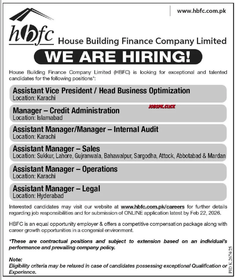 House Building Finance Company (HBFC) Limited Jobs 2026 | Multiple Manager and Assistant Manager Vacancies | Apply Now 1 House Building Finance Company (HBFC) Limited Jobs 2026 Official Advertisement