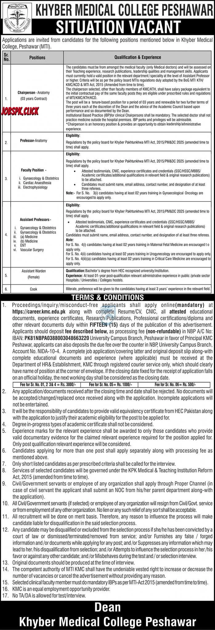 Khyber Medical College Peshawar Jobs 2026 Official Advertisement