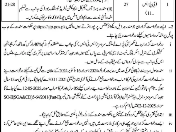 Latest Sindh Government Vacancies 2026 in Various Departments official Advertisement