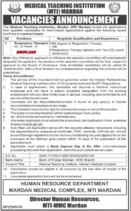 Medical Teaching Institution (MTI) Mardan Jobs 2026 | 10 Vacancies of Respiratory Therapist | Apply Online 1 Medical Teaching Institution (MTI) Mardan Jobs 2026 Official Advertisement