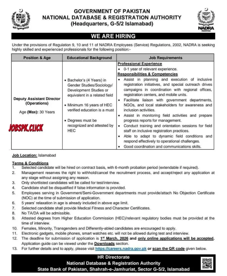 NADRA February Jobs 2026 | Multiple Vacancies | Apply Online Now 16 NADRA February Jobs 2026 Official Advertisement