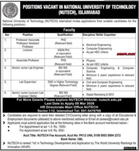 National University of Technology (NUTECH) Islamabad Jobs 2026 | Multiple Vacancies | Apply Online 1 National University of Technology (NUTECH) Islamabad Jobs 2026 Official Advertisement
