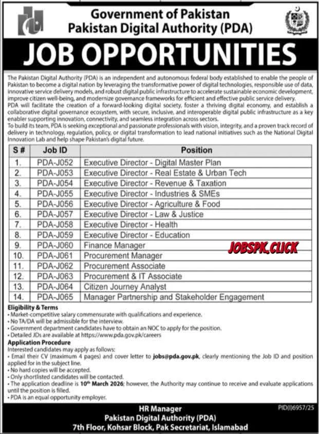 Pakistan Digital Authority (PDA) Jobs 2026 Official Advertisement