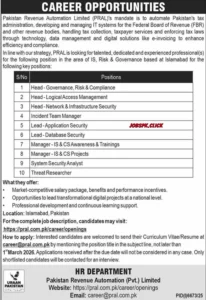 Pakistan Revenue Automation Limited Jobs 2026 Official Advertisement