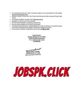 Punjab School Education Department (SED) Jobs 2026 Official Advertisement