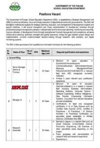 Punjab School Education Department (SED) Jobs 2026 Official Advertisement