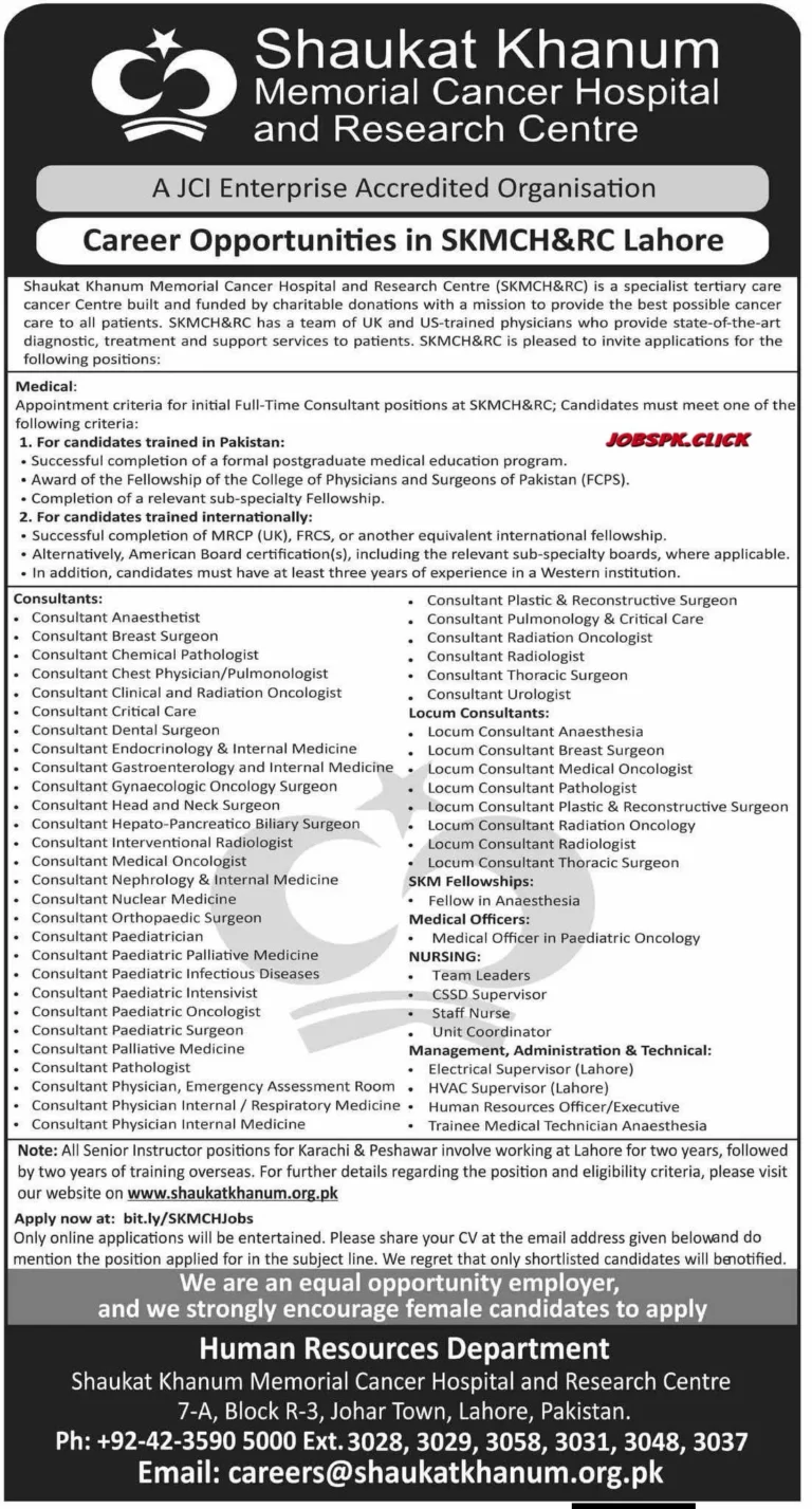 Shaukat Khanum Hospital (SKMCH) Jobs 2026 Official Advertisement